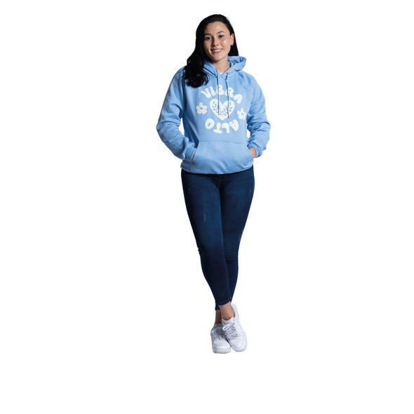 Hoddie azul claro "VIBRA ALTO" Veintidós | Energía Positiva