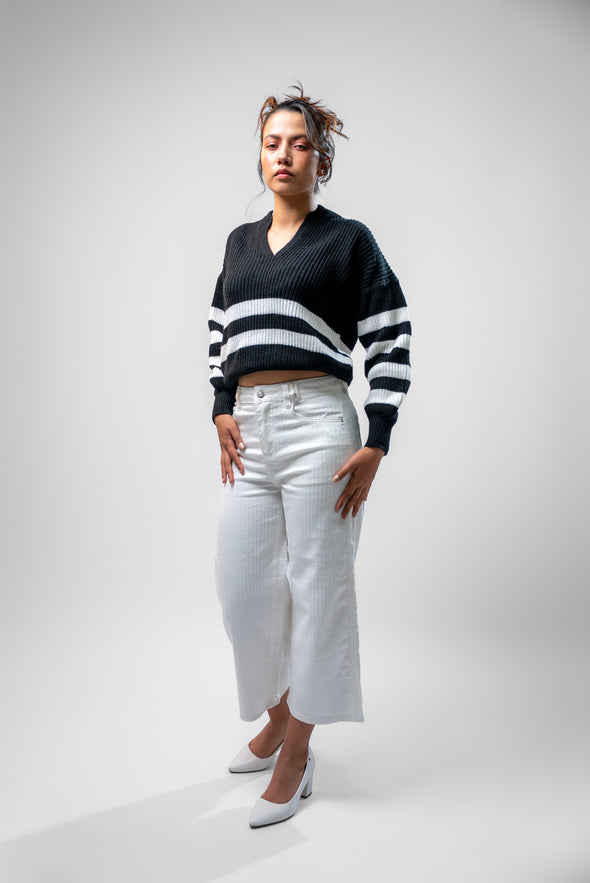 Saco Cuello V Negro/Blanco Veintidós | Contraste Chic