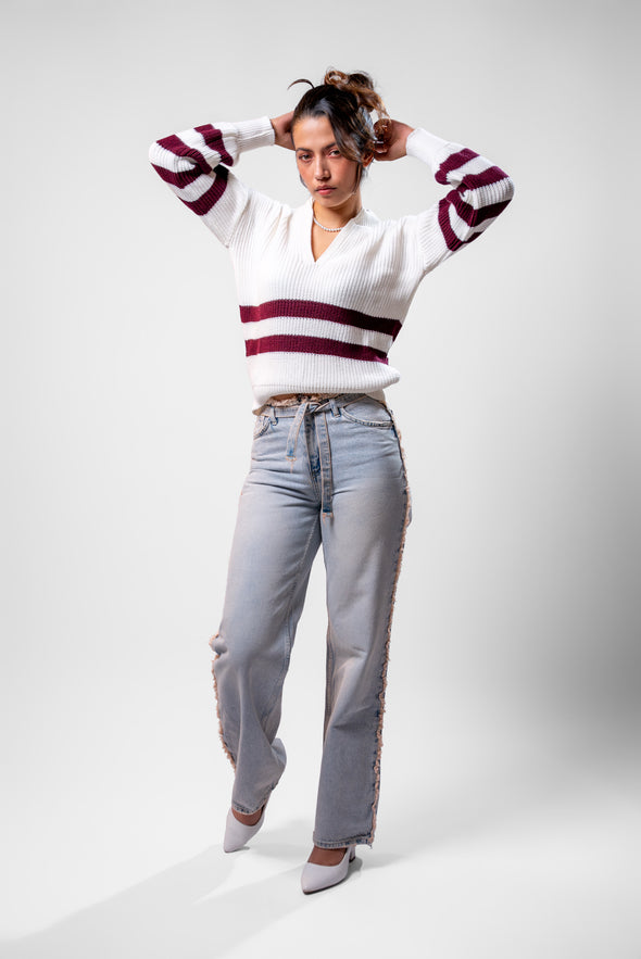 Saco Cuello V Blanco/Negro Veintidós | Elegancia Rayada