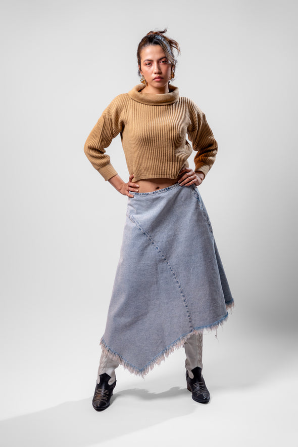 Saco Cuello Alto Rayas Camel Veintidós | Clásico y Elegante