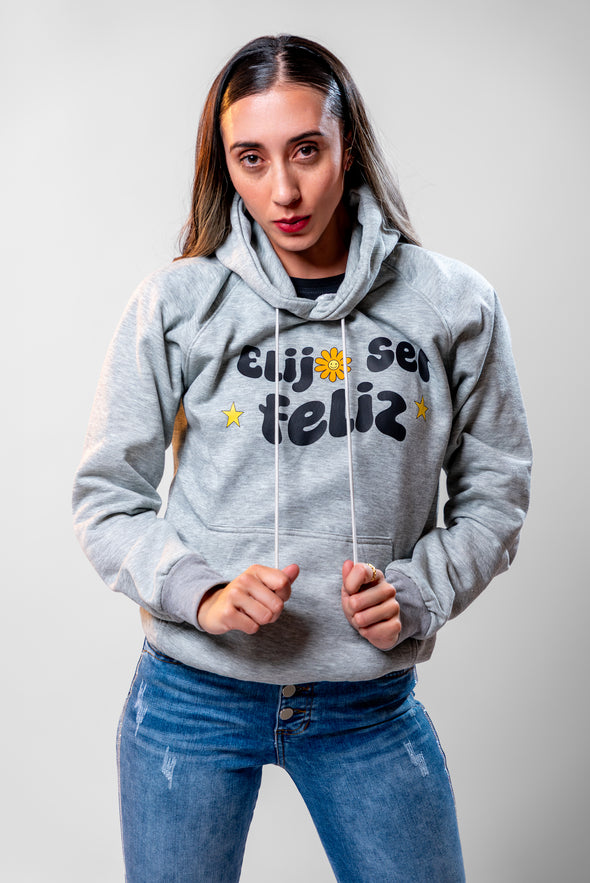 Hoddie gris "ELIJO SER FELIZ" Veintidós | Actitud Positiva