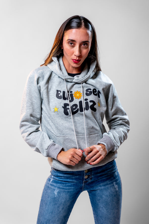 Hoddie gris "ELIJO SER FELIZ" Veintidós | Actitud Positiva