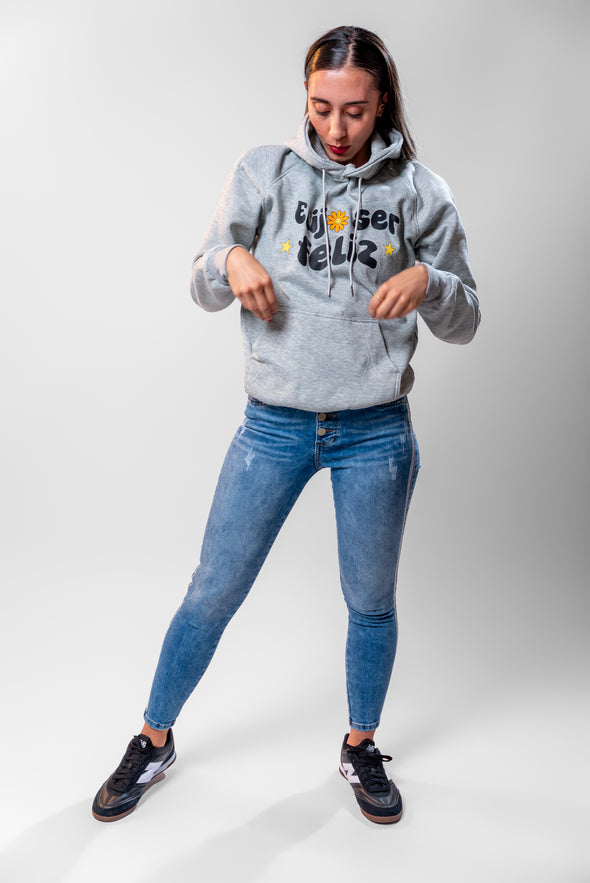Hoddie gris "ELIJO SER FELIZ" Veintidós | Actitud Positiva