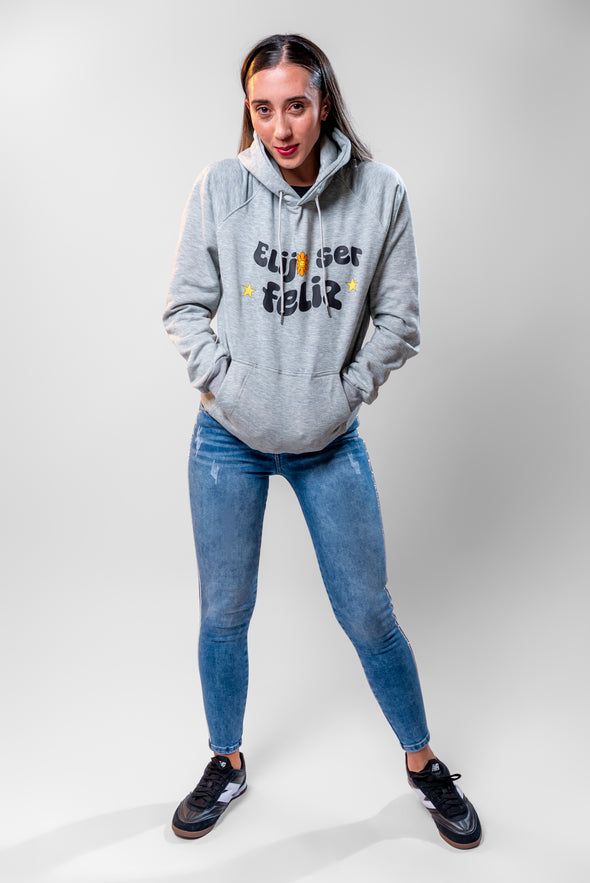 Hoddie gris "ELIJO SER FELIZ" Veintidós | Actitud Positiva