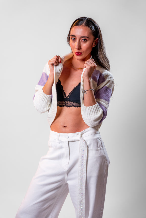 Saco Abierto Blanco/Lila Veintidós | Toque de Color