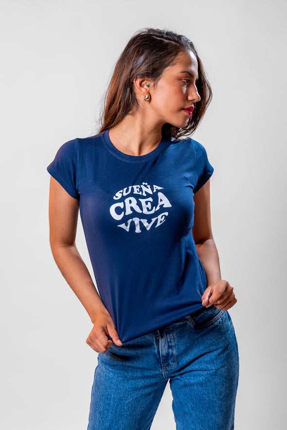 Camiseta azul oscura "SUEÑA CREA VIVE" Veintidós | Inspiración Diaria